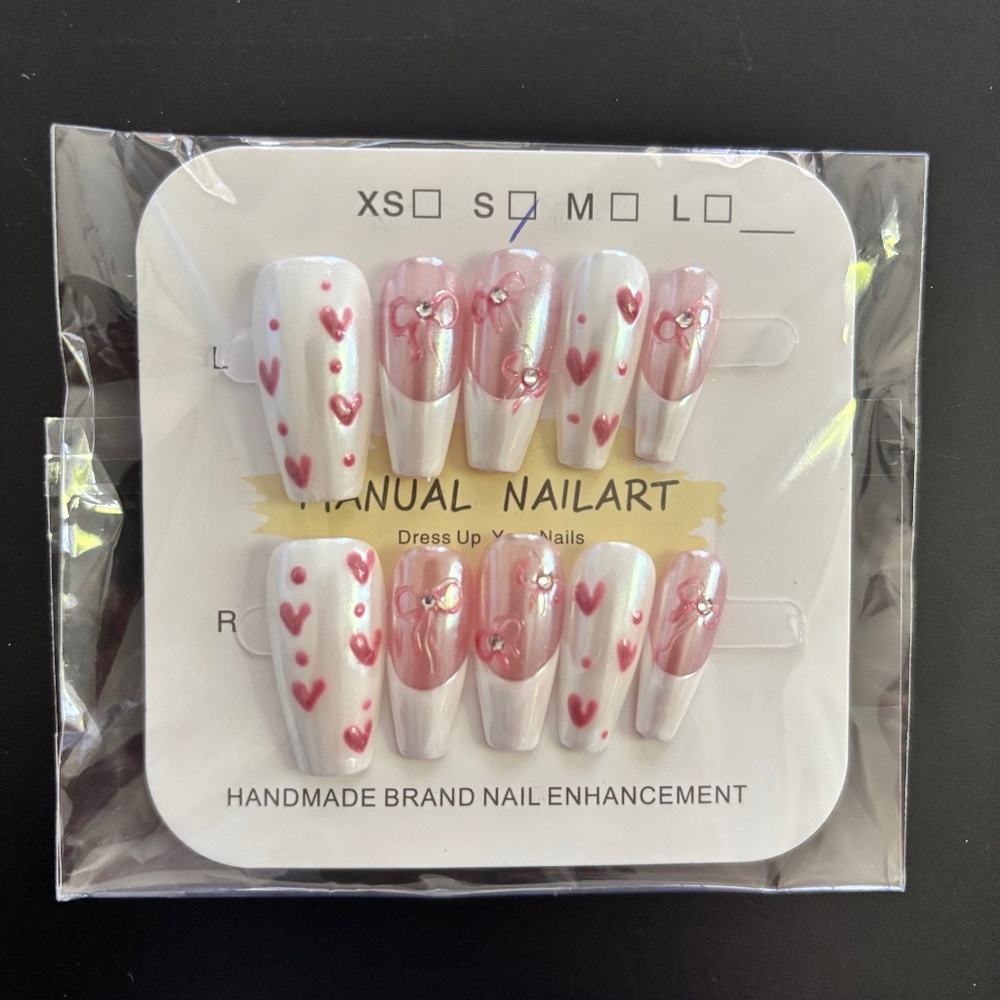 Cute Kawaii Pink Bows and Hearts Coquette Press On Nail Set